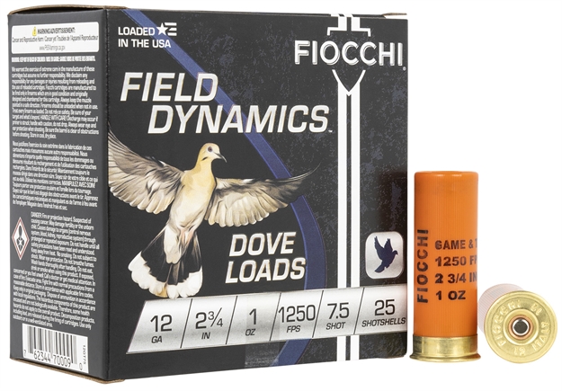 Picture of  Fiocchi 12Gt75 Field Dynamics Dove & Quail 12Gauge 2.75" 1Oz 7.5Shot 25 Per Box/10 Case 762344700090