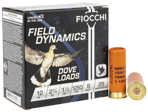 Picture of  Fiocchi 12Gtx188 Field Dynamics Dove & Quail 12Gauge 2.75" 1 1/8Oz 8Shot 25 Per Box/10 Case 762344708027