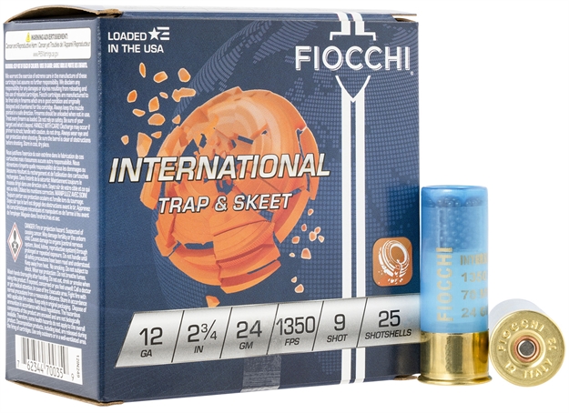 Picture of  Fiocchi 12In249 Exacta Target International Trap & Skeet 12Gauge 2.75" 24Gram 9Shot 25 Per Box/10 Case