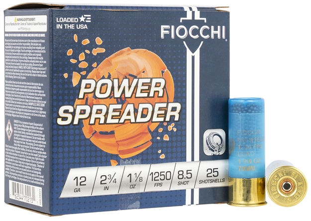 Picture of  Fiocchi 12Sscx85 Exacta Target Power Spreader 12 Gauge 2.75" 1 1/8 OZ 8.5 Shot 25 Per Box/ 10 CS 762344702131