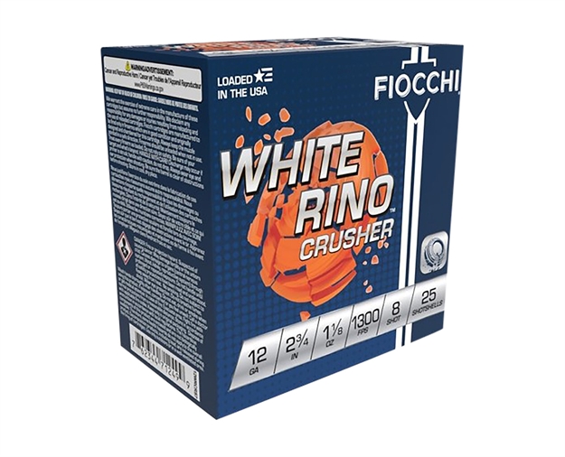 Picture of  Fiocchi 12Wrcrs8 Exacta Target White Rino Crusher 12Gauge 2.75" 1 1/8Oz 8Shot 25 Per Box/10 Case