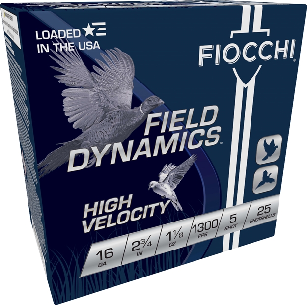 Picture of Fiocchi 16Hv5 Field Dynamics High Velocity 16Gauge 2.75" 1 1/8Oz 5Shot 25 Per Box/10 Case 762344704852 -