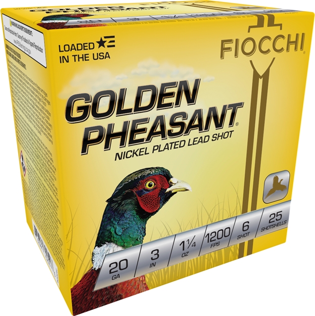 Picture of Fiocchi Golden Pheasant Shotshell 20 Ga, 3 In, No. 6, 1-1/4Oz, Max Dr, 1200 Fps, 25 Rnd Per Box 203GP6 762344702506