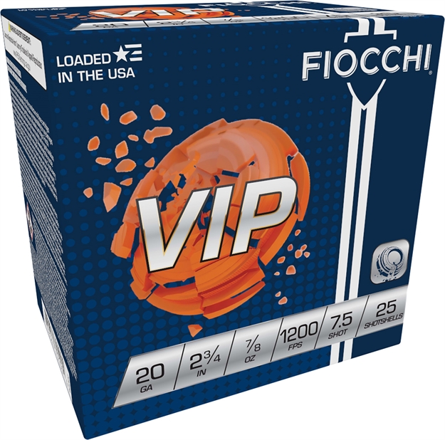 Picture of  Fiocchi 20Vip75 Exacta Target Vip 20Gauge 2.75" 7/8Oz 7.5Shot 25 Per Box/10 Case