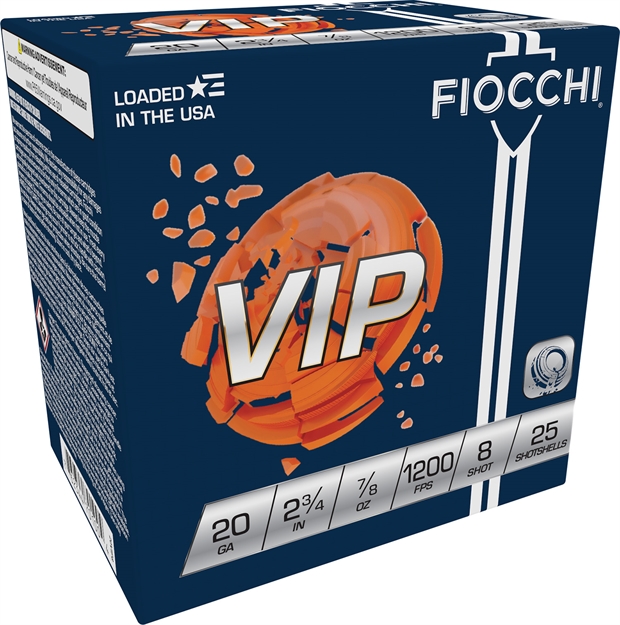 Picture of  Fiocchi 20Vip8 Exacta Target Vip 20Gauge 2.75" 7/8Oz 8Shot 25 Per Box/10 Case