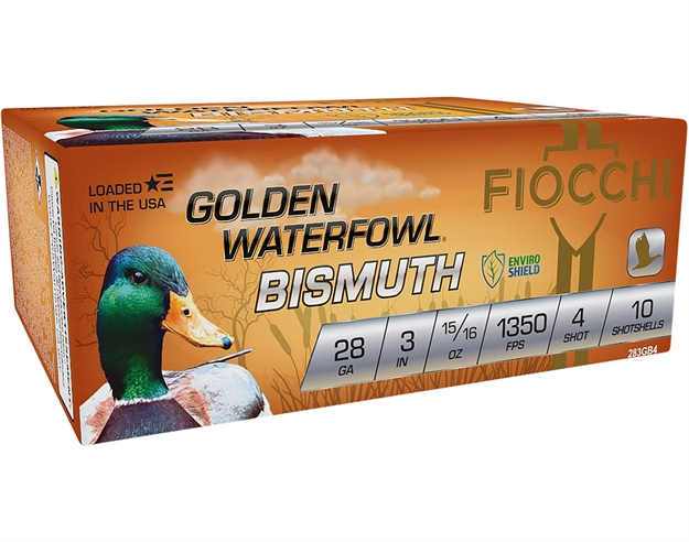 Picture of  Fiocchi 283Gb4 Golden Waterfowl Bismuth 28Gauge 3" 15/16Oz 4Shot 10 Per Box/10 Case 762344713045