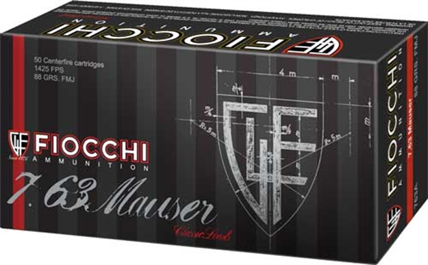 Picture of Fiocchi 7.63 Mauser 88Gr Fmj 50Rd 20Bx/Cs 762344001487 -