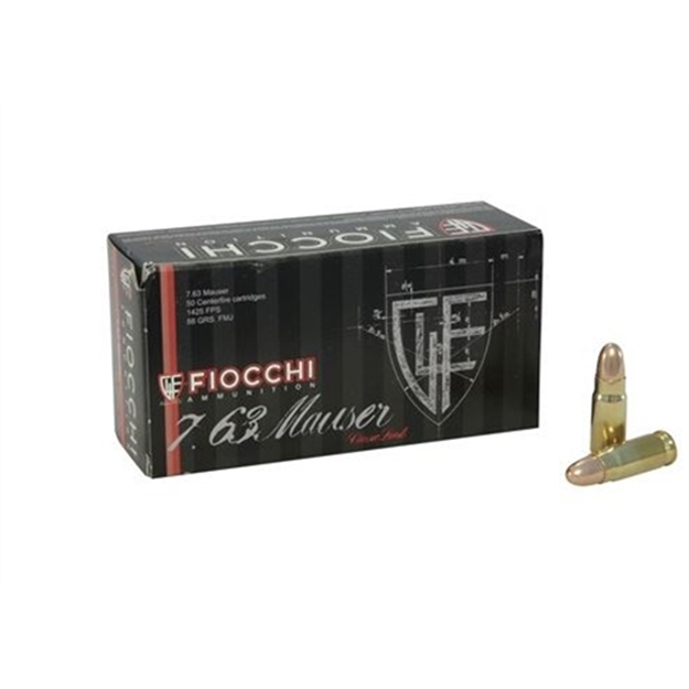 Picture of Fiocchi 7.63 Mauser 88Gr Fmj 50Rd 20Bx/Cs 762344001487