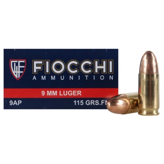 Picture of Fiocchi 9Mm 115Gr Fmj Brass Ammo -  Box 50