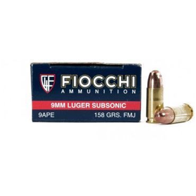 Picture of Fiocchi 9Mm Luger Subsonic Ammo 9Ape Shooting Dynamics 158Gr Fmj Bullets Box OF 50 Rounds