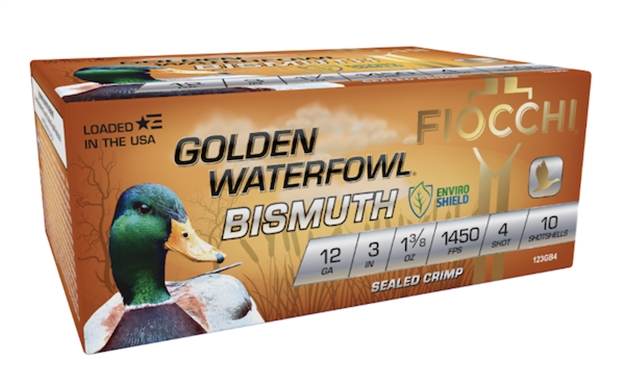 Picture of  Fiocchi 123Gb4 Golden Waterfowl Bismuth 12Gauge 3" 1 3/8Oz 4Shot 10 Per Box/10 Case 762344712949