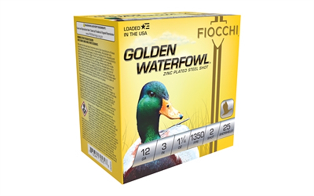 Picture of  Fiocchi 123Sgw2 Golden Waterfowl  12Gauge 3" 1 1/4Oz 2Shot 25 Per Box/10 Case 762344705804