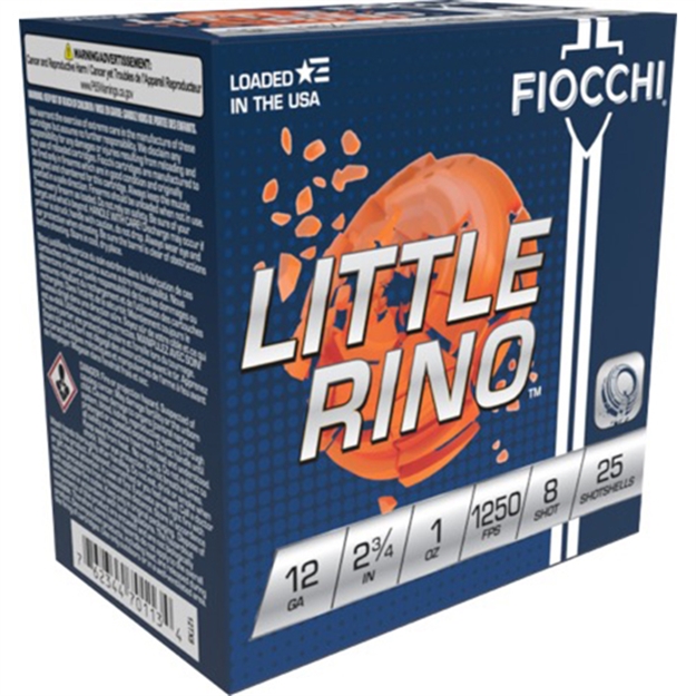 Picture of Fiocchi Little Rino 12Ga 2.75" 1Oz #8 1250Fps 250Rd Case 12TX8 762344851662