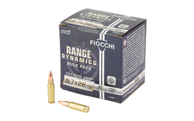 Picture of  Fiocchi 57Fmj40 Range Dynamics  5.7X28mm 40Gr Full Metal Jacket 150 Per Box/3 Case *Bulk 762344713403