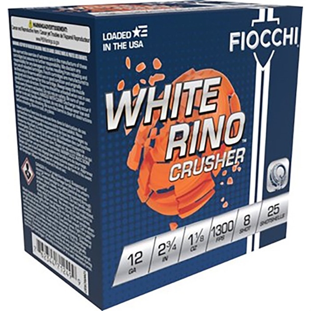Picture of  Fiocchi 12Wrcrs8 Exacta Target White Rino Crusher 12Gauge 2.75" 1 1/8Oz 8Shot 25 Per Box/10 Case 762344712482