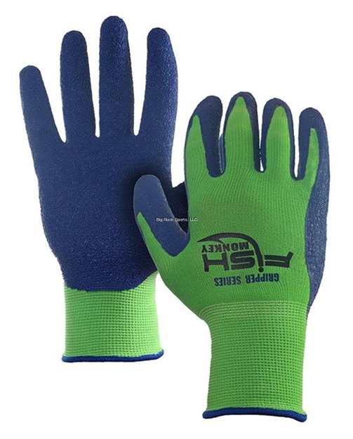 Picture of Fish Monkey Latex Rubber Wrinkle Finish Palm & Fingers, Non Slip, 13 Gauge Construction,Quick Drying Material, Green Royal, L/Xl