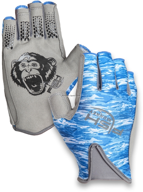 Picture of Fish Monkey Pro 365 Guide Glove, Exposed Finger, Non Slip Synthetic Leather Palm, Quick Dry Breathable Fabric, Blue Water Camo M