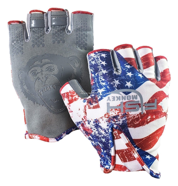 Picture of Fish Monkey Stubby Guide Glove, Upf 50+, Short Stubby Cut, Quick Dry Breathable Fabric, Silicone Palm, Americana S