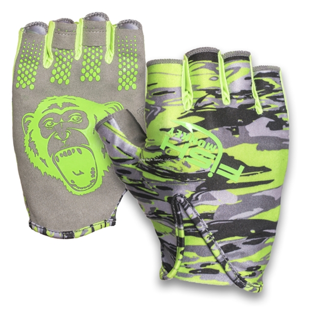 Picture of Fish Monkey Stubby Guide Glove, Upf 50+, Short Stubby Cut, Quick Dry Breathable Fabric, Silicone Palm, Voodoo Swamp Neon Green L