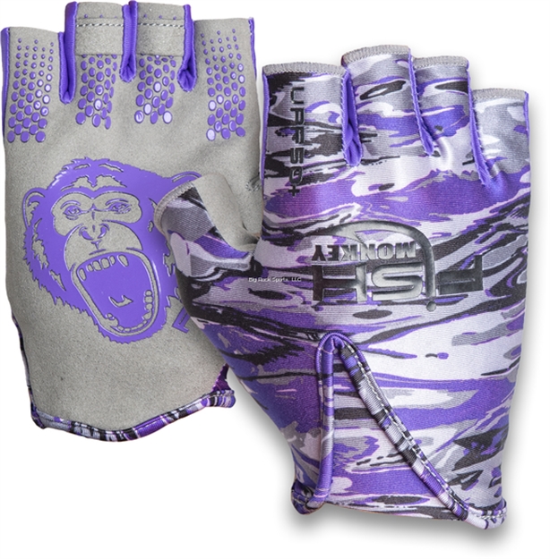 Picture of Fish Monkey Stubby Guide Glove, Upf 50+, Short Stubby Cut, Quick Dry Breathable Fabric, Silicone Palm, Voodoo Swamp Neon Purple XL