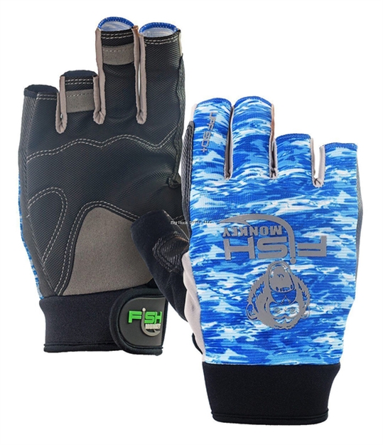 Picture of Fish Monkey The Crusher Half Finger Jigging Glove Blue Water Camo M