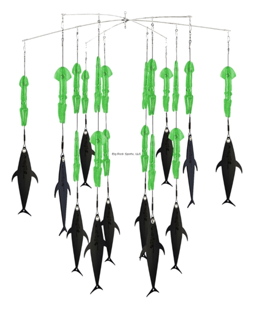 Picture of Fish Razr Green Squid And Flapz Complete Dredge Kit. 36" Bar, 18 Squid, 12 Flapz