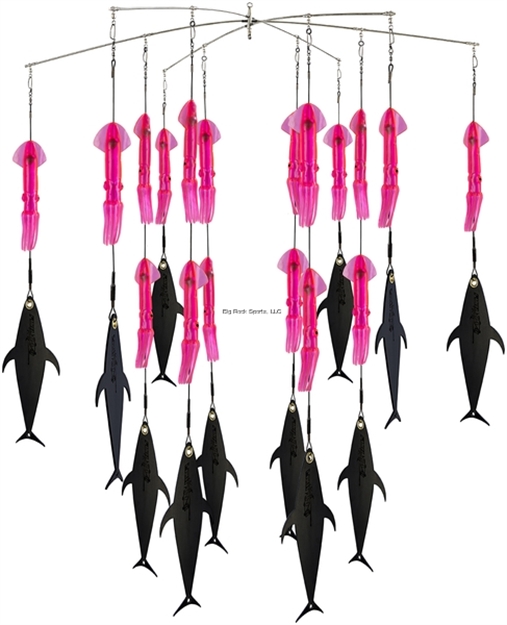 Picture of Fish Razr Pink Squid And Flapz Complete Dredge Kit. 36" Bar, 18 Squid, 12 Flapz