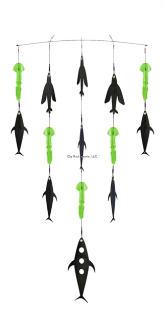 Picture of Fish Razr Spreader Bar Kit. 36" Bar With Flapz And 9" Green Squid IN Carrying Case