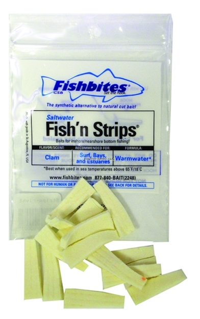 Picture of Fishbites Fish 'N' Strips Clam Longer Lasting Bait Strips, 1 1/2", Flesh, 15/Pack