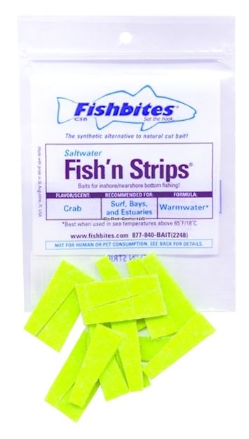 Picture of Fishbites Fish 'N' Strips Crab Longer Lasting Bait Strips, 1 1/2", Chartreuse, 15/Pack
