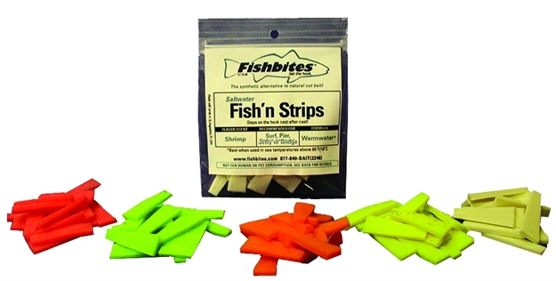 Picture of Fishbites Fish 'N' Strips Shrimp Longer Lasting Bait Strips, 1 1/2", Flesh, 15/Pack