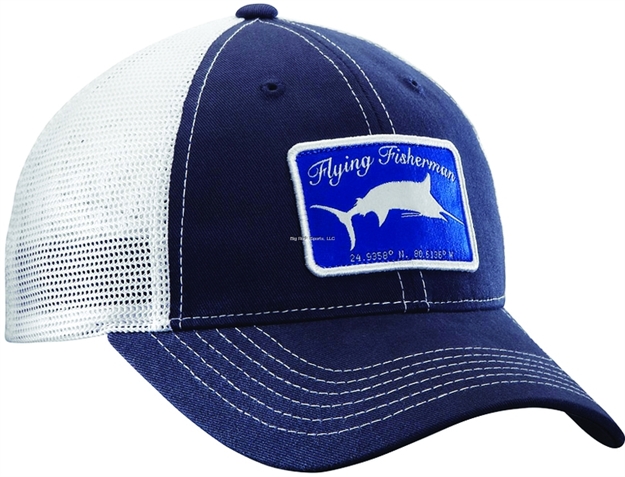 Picture of Flying Fisherman Marlin Trucker Hat, Navy/White, Adjustable Snap Back Closure