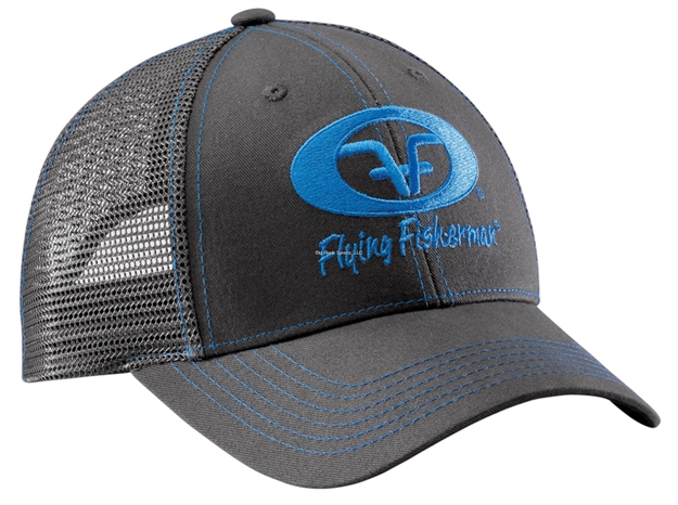 Picture of Flying Fisherman Neon Blue Logo Trucker Hat, Graphite/Charcoal, Adjustable Snap Back Closure