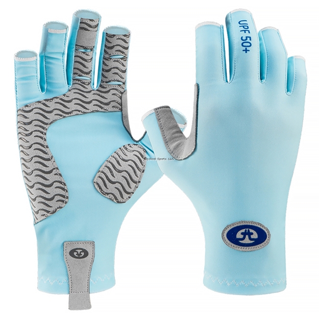 Picture of Flying Fisherman Sunbandit Gloves Bahama Blue S/M, Half-Finger, Upf 50, Extended Cuff, Easy On-Off Pull Tabs