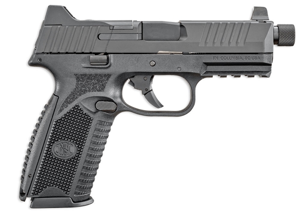 Picture of FN 66100527 509T  9Mm Luger 10+1, 4.50" Black Steel Threaded Barrel, Matte Black Optic Ready/Serrated Stainless Steel Slide, Matte Black Polymer Frame W/Picatinny Rail 66-100527 845737010195