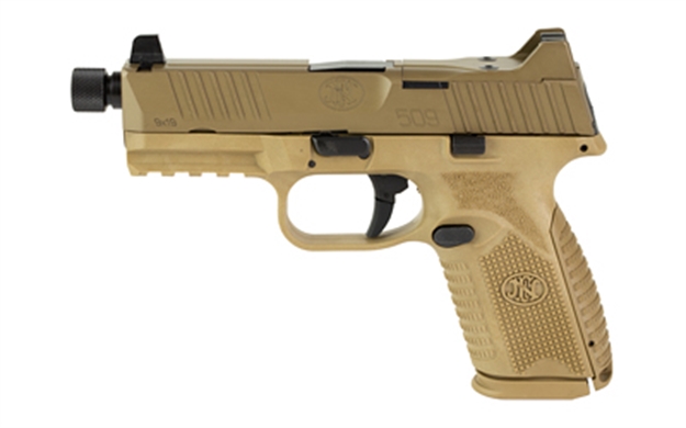 Picture of  FN 66100745 509 Midsize Tactical 9Mm Luger 4.50" Threaded Barrel 15+1 OR 24+1, Flat Dark Earth Polymer Frame With Mounting Rail, Optic Cut Fde Stainless Steel Slide, NO Manual Safety, Optics Ready
