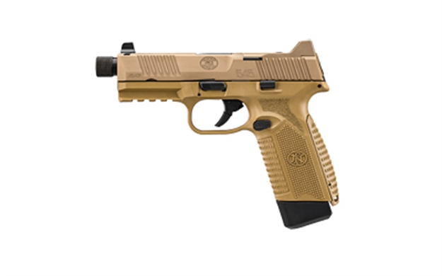 Picture of FN 66101386 545 Tactical 45 Acp 10+1 4.71" Black Target Crown/Threaded Steel Barrel, Flat Dark Earth Pvd Optic Cut/Serrated Slide & Polymer Frame W/Picatinny Rail, Ambidextrous 66-101386 845737015695