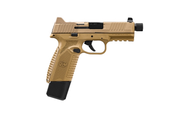Picture of FN 66101384 545 Tactical 45 Acp 15+1/18+1, 4.71" Black Target Crown/Threaded Steel Barrel, Flat Dark Earth Pvd Optic Cut/Serrated Steel Slide & Polymer Frame W/Picatinny Rail, Ambidextrous 66-101384