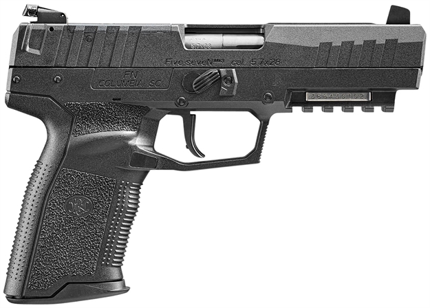 Picture of FN 66101274 Five-Seven Mrd 5.7X28mm 20+1 4.80" Black Steel Barrel, Black Optic Ready/Serrated Steel Slide & Polymer Frame W/Picatinny Rail, Black Textured Polymer Grip, Ambidextrous 66-101274 845737015046