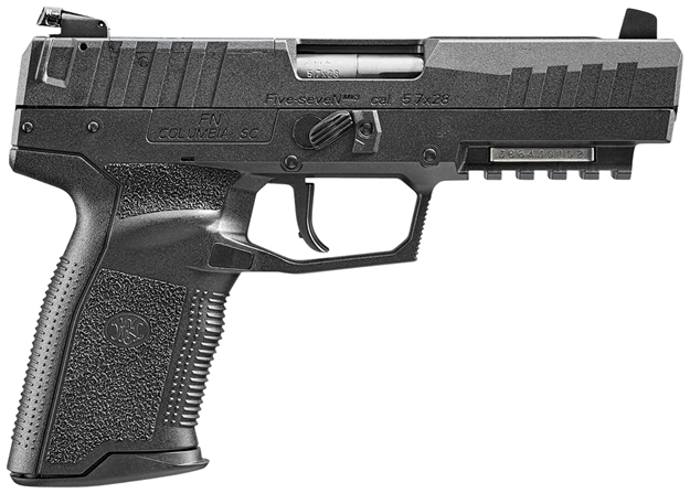 Picture of FN 66101276 Five-Seven Mrd 5.7X28mm 10+1 4.80" Black Steel Barrel, Black Optic Ready/Serrated Steel Slide & Polymer Frame W/Picatinny Rail, Black Textured Polymer Grip, Ambidextrous 66-101275