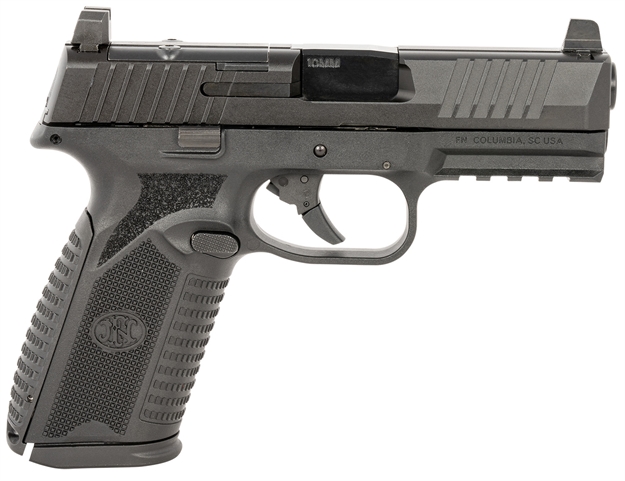 Picture of FN 66101379 510 Mrd Full Size 10Mm Auto 15+1, 4.10" Black Target Crown Steel Barrel, Black Pvd Optic Cut/Serrated Steel Slide & Polymer Frame W/Picatinny Rail, Ambidextrous 66-101379