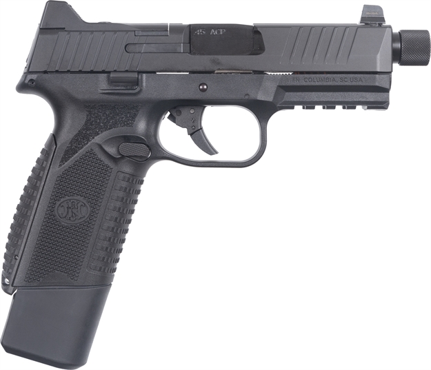 Picture of FN 66101383 545 Tactical 45 Acp 15+1/18+1 4.71" Black Target Crown/Threaded Steel Barrel, Black Pvd Optic Cut/Serrated Steel Slide & Polymer Frame W/Picatinny Rail, Ambidextrous 66-101383