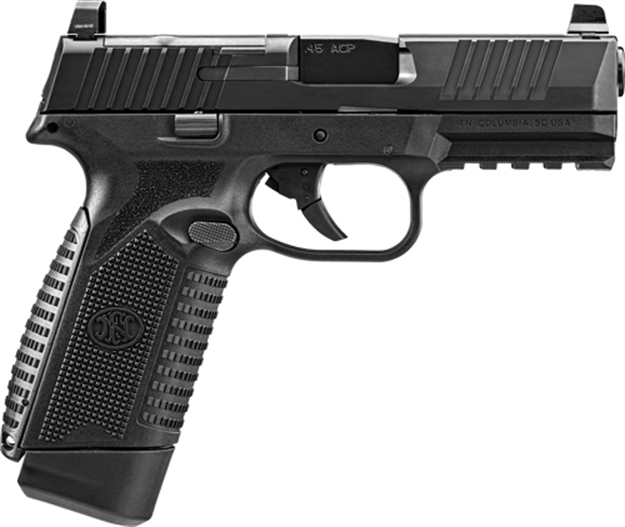 Picture of FN 66101387 545 Mrd Full Size Frame 45 Acp 15+1, 4.10" Black Target Crown Steel Barrel, Black Pvd Optic Cut/Serrated Steel Slide & Polymer Frame W/Picatinny Rail,  Ambidextrous 66-101387
