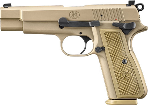 Picture of FN 66101117 High Power  9Mm Luger 10+1, 4.70" Black Target Crown Steel Barrel, Flat Dark Earth Pvd Serrated Steel Slide & Steel Frame W/Beavertail, Fde Textured Polymer Grip, Ambidextrous 66-101117 845737014377