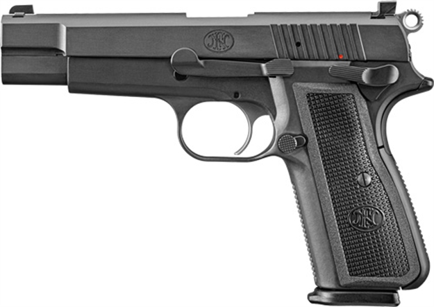 Picture of FN 66100256 High Power  9Mm Luger 17+1, 4.70" Black Target Crown Steel Barrel, Black Pvd Serrated Steel Slide & Steel Frame W/Beavertail, Black Textured Polymer Grip, Ambidextrous 66-100256 845737013585