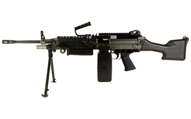Picture of FN 46100169 M249s  5.56X45mm Nato 18.50" Barrel 30+1 Mag OR 200Rd Belt Capacity, Black  Fixed Hydraulic Buffer Stock, Non-Slip Buttplate, Optics Ready 46-100169 845737015077