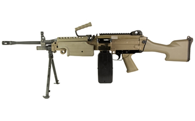 Picture of FN 46100170 M249s  5.56X45mm Nato 18.50" Barrel 30+1 Mag OR 200Rd Belt Capacity, Flat Dark Earth Fixed Hydraulic Buffer Stock, Non-Slip Buttplate, Optics Ready 46-100170