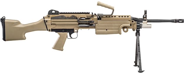 Picture of FN 46100170 M249s  5.56X45mm Nato 18.50" Barrel 30+1 Mag OR 200Rd Belt Capacity, Flat Dark Earth Fixed Hydraulic Buffer Stock, Non-Slip Buttplate, Optics Ready 46-100170