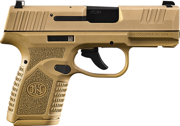 Picture of  FN 66101413 Reflex  Micro-Compact Frame 9Mm Luger 10+1, 3.30" Black Target Crown Steel Barrel, Flat Dark Earth Pvd Serrated Steel Slide, Flat Dark Earth Polymer Frame W/Picatinny Rail, Ambidextrous