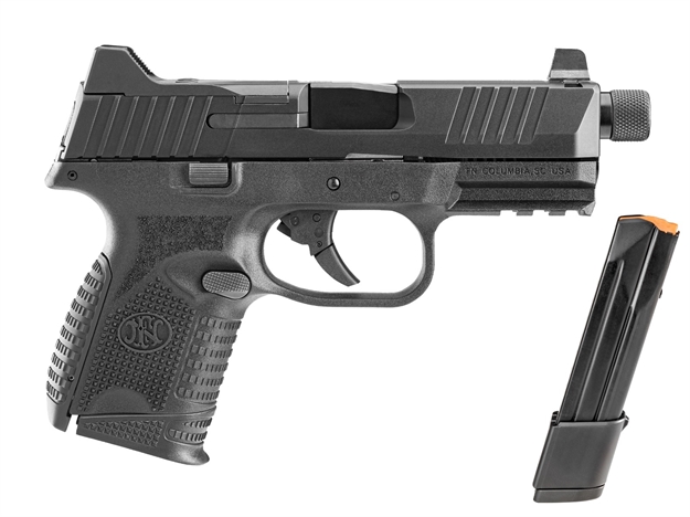 Picture of FN 66100782 509Ct W/Optic Compact 9Mm Luger 12+1/24+1, 4.32" Black Steel Threaded Barrel, Black Pvd Optic Cut/Serrated Stainless Steel Slide, Black Polymer Frame W/Picatinny Rail 66-100782